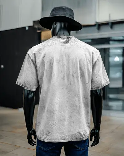 Back View Acid Wash Tshirt Mockup On Black Mannequin In Urban Street Setting