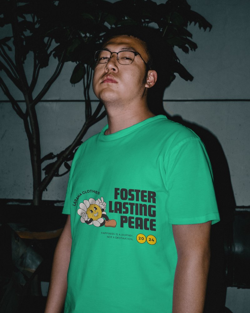 Asian Man Tshirt Mockup In Dark