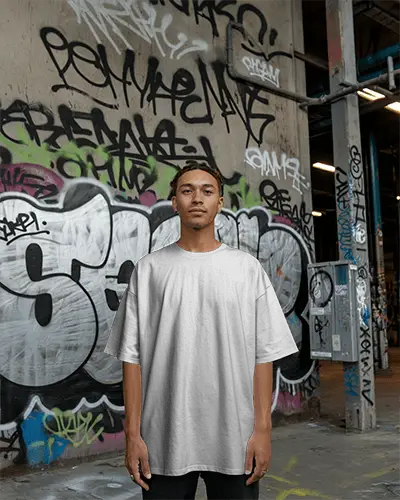 Streetwear Tshirt Mockup Male Model In Blank White Tshirt With Graffiti Backdrop