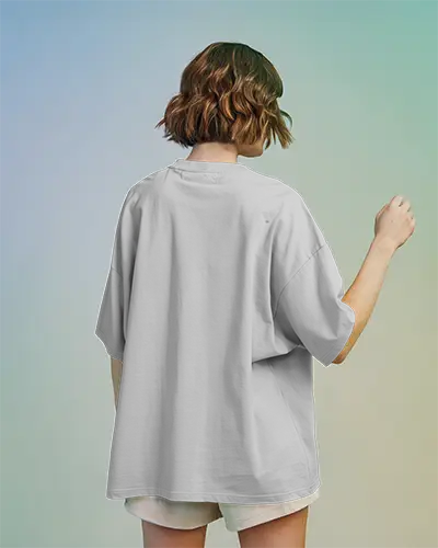 Back View Tshirt Mockup Female Model In White Tee With Gradient Pastel Backdrop