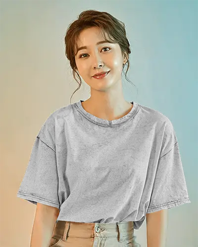 Acid Wash Tshirt Mockup Female Model In Soft Gradient Studio Light