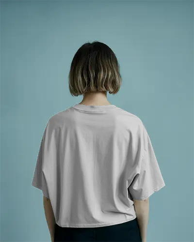 Studio Back View Tshirt Mockup Female Model Wearing On Blue Background
