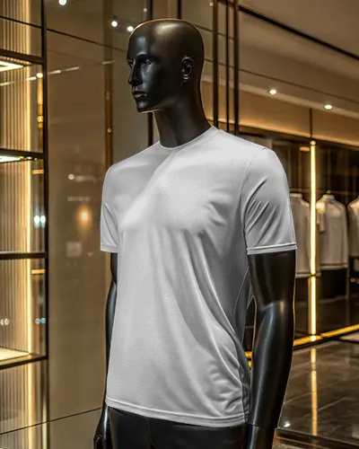 Luxury Retail T Shirt Mockup Black Mannequin In High End Store Interior Glossy Display Modern Lighting