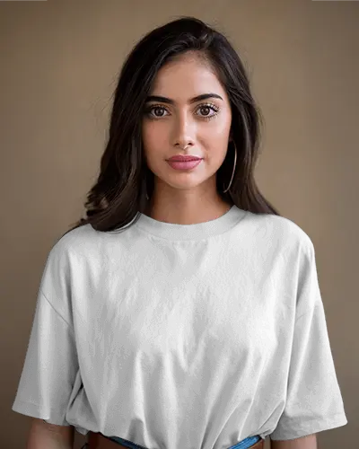 Classic Portrait Tshirt Mockup With Woman In White Shirt And Soft Lighting For Premium Apparel Branding