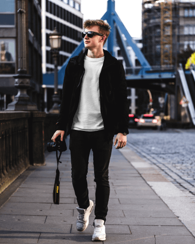 Man Tshirt Mockup Holding Camera