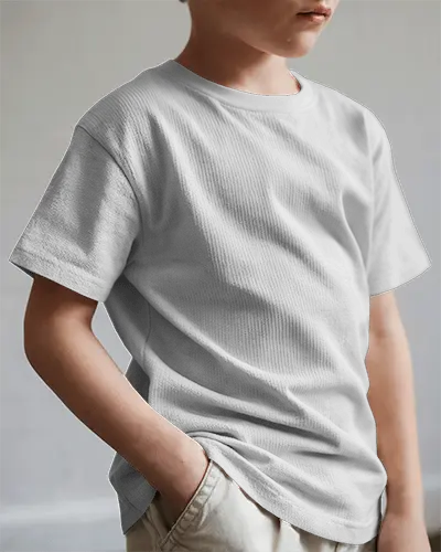 Neutral Interior T Shirt Mockup Young Boy With Hands In Pockets Wearing Light Fabric Shirt Soft Natural Lighting Calm And Casual Vibe 01234