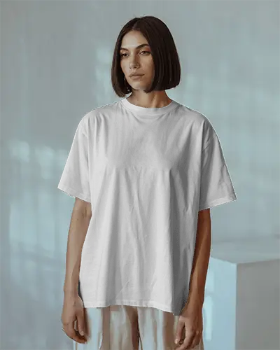 Minimal Studio T Shirt Mockup Female Model Facing Forward Soft Natural Lighting Clean Background And Calm Expression 01246