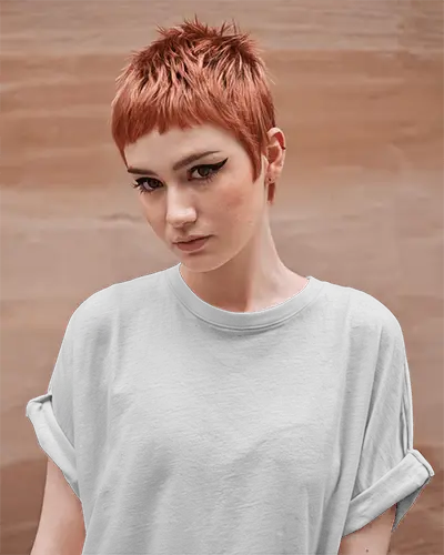 Blank Tshirt Mockup Modern Short Hair Style Front Facing Fashion Shot With Neutral Urban Setting