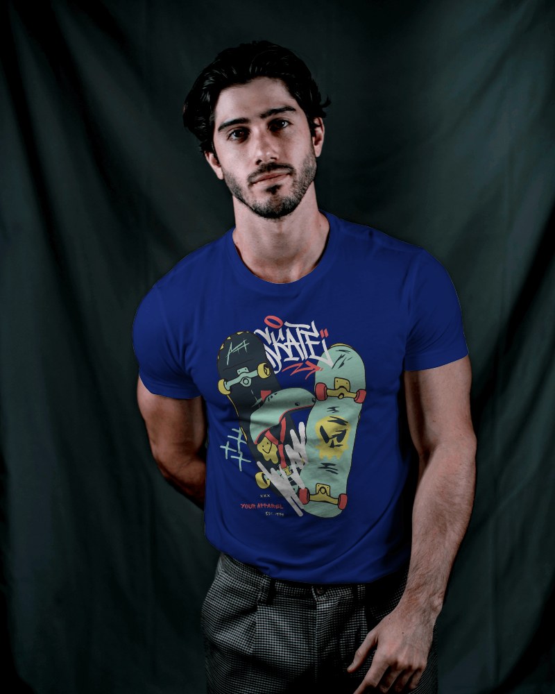 Model In Tshirt Mockup In Dark Studio