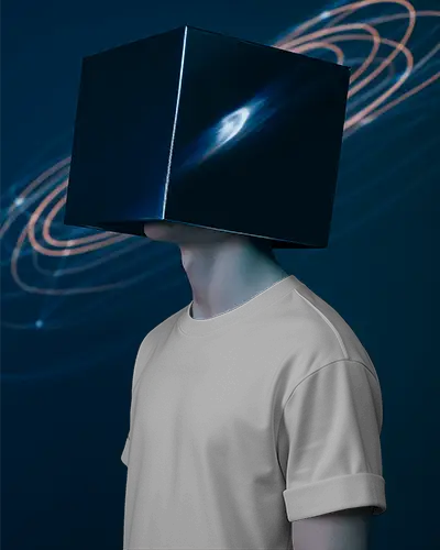 Profile Cube Head Tshirt Mockup Modern Gray Shirt And Sci Fi Digital Theme In Soft Glow