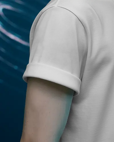 Closeup Sleeve Tshirt Mockup Gray Half Sleeve With Design On Folded Cuff And Blue Glow Light