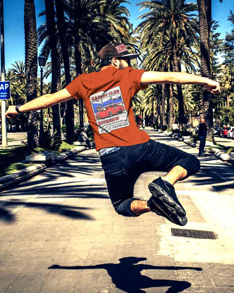 Tshirt Mockup Of Man Jumping In Excitement