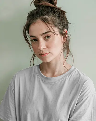 Stylish Tshirt Mockup Modern Model In Soft Light Neutral Setting Perfect For Merchandise Branding