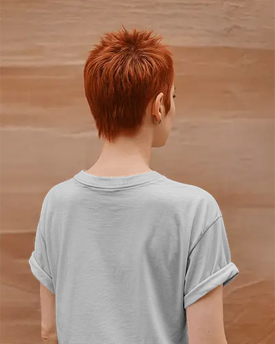 Minimalist Tshirt Mockup Rear Angle Rolled Sleeve Style Modern Fashion Scene Against Sandstone Wall