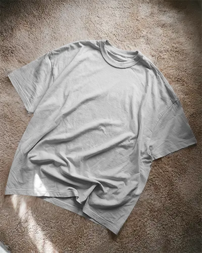 Flat Lay T Shirt Mockup White Tee On Beige Carpet In Natural Sunlight