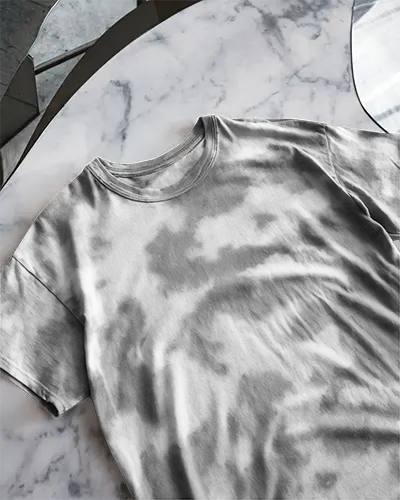 Acid Wash Tshirt Mockup Flat Lay On Marble Background With Soft Shadow Details