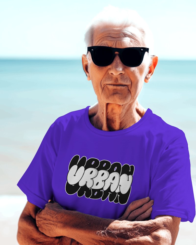 Old Man In Tshirt Mockup On A Beach