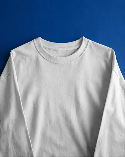 Flat Lay Full Sleeve Tshirt Mockup On Royal Blue Background White Fabric Clean Minimal Look
