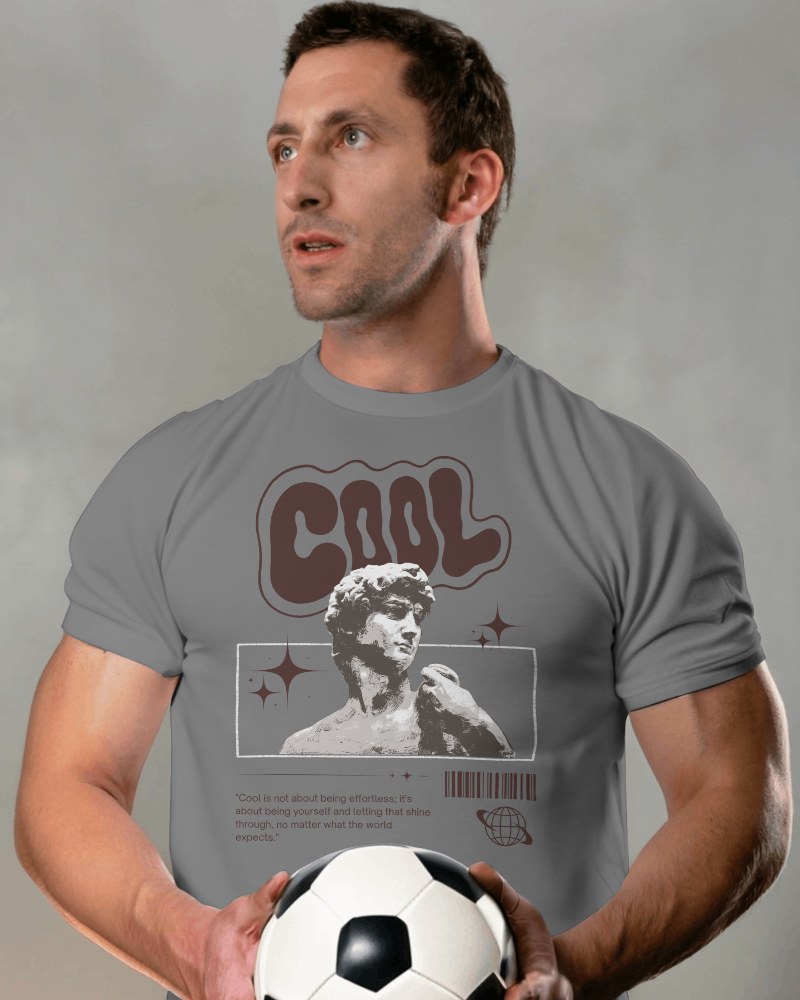 Muscular Man In Tshirt Mockup Holding Footbal