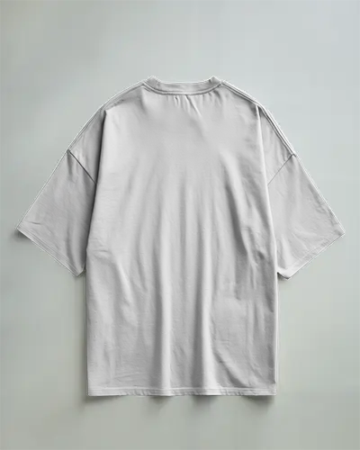 Back View Boxy Tshirt Mockup White Oversized Tee Against Light Grey Wall Clean Flat Display