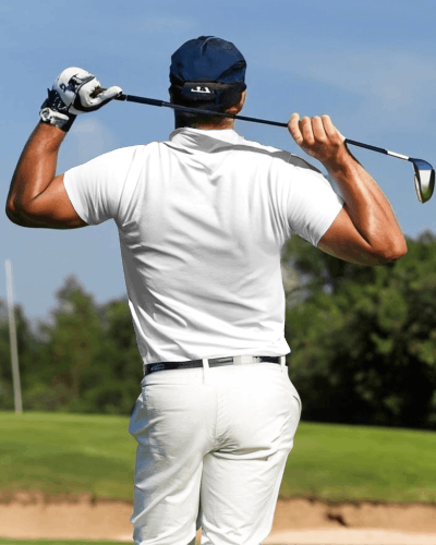Polo Tshirt Mockup Of Golfer In Garden