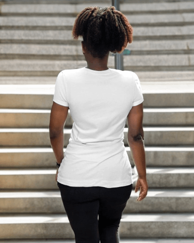 Back Tshirt Mockup Of Woman On Stairs