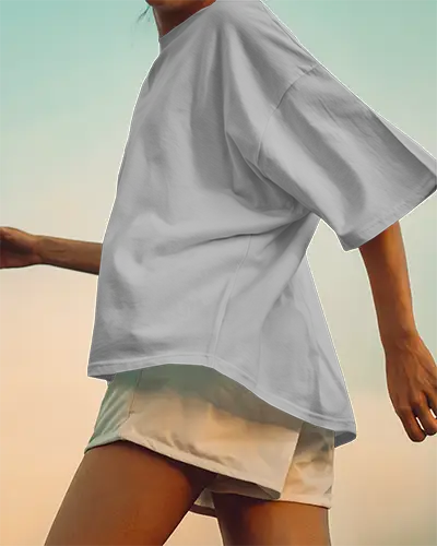 Outdoor Action White Tshirt Mockup Woman In Motion Showing Front And Sleeve Designs Perfect For Sportswear Branding At Sunset Sky Backdrop