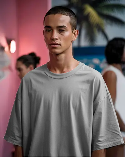 Studio Lighting T Shirt Mockup Young Man In White Tee Against Dark Green Backdrop Modern Fit Casual Style High Resolution Fashion
