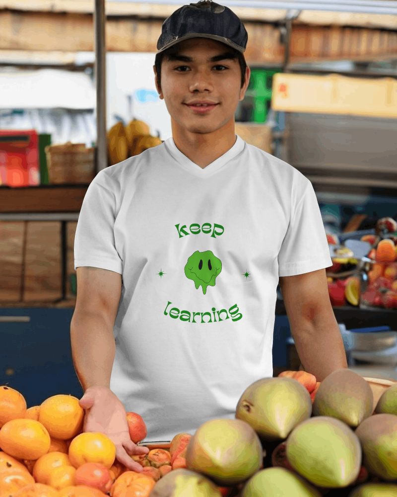 Asian Man In A Fruit Shop Tshirt Mockup