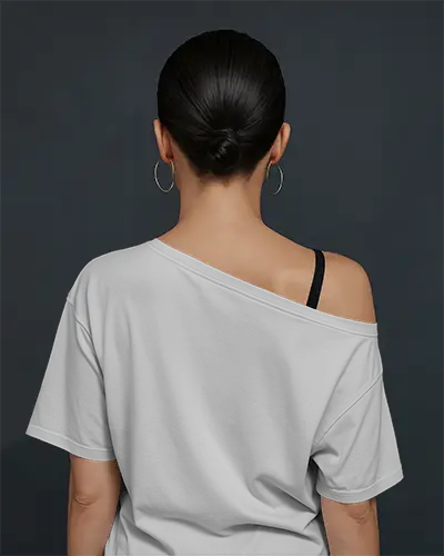 Back View Tshirt Mockup Woman With Bun And Hoops Minimal Studio Style