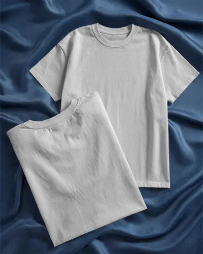 Flat Lay Tshirt Mockup On Luxury Blue Fabric Top And Back View Stylish Presentation