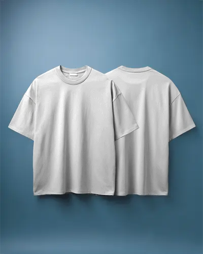 Oversized Tshirt Mockup Front And Back On Blue Gradient Background Minimalist Scene