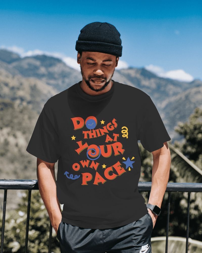 Black Male In Balcony Of Mountains Tshirt Mockup