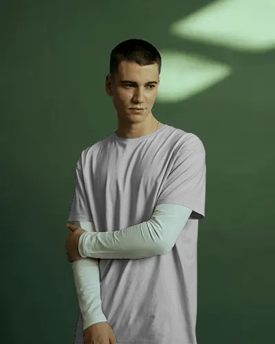 Green Background Tshirt Mockup Young Man In Casual Pose With Shadows