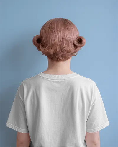 Neatly Styled Tshirt Mockup Back View Soft Light Shadow Play On Blue Wall And Curls