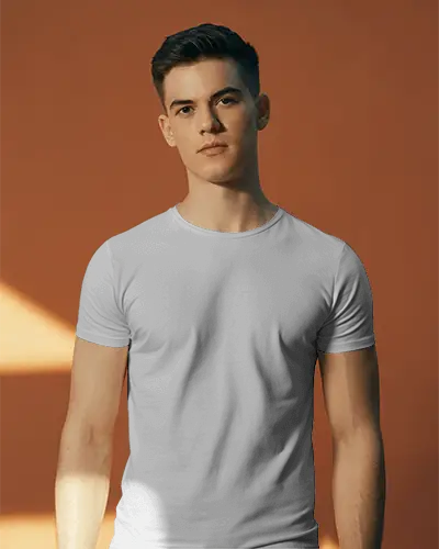 High Impact Visual T Shirt Mockup On Fit Male Model In Warm Interior Lighting Great For Masculine Fashion Lines