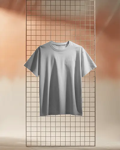Floating Plain Tshirt Mockup On Wireframe Grid Background In Soft Studio Light Modern Minimal Display Scene