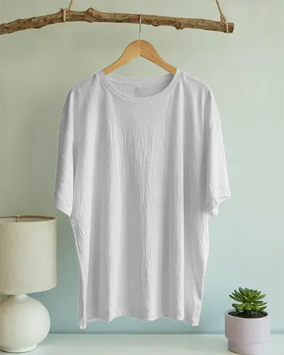 Natural Wooden Hanger Tshirt Mockup On Diy Branch Display Against Light Wall With Home Decor Items Modern Setup