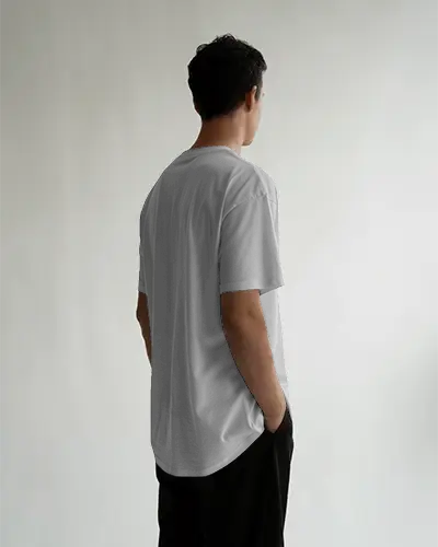 Back Facing T Shirt Mockup With Minimalist Style And Clean White Studio Lighting For Modern Menswear Brand Display