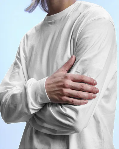Fashion Forward Long Sleeve Shirt Mockup Model Arm Wrapped In Soft Lighting Against Blu