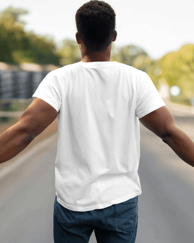 Black Man On Road Wearing Tshirt Mockup