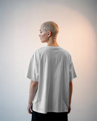 Studio Lit Back View T Shirt Mockup Female Model Short Blonde Hair Soft Gradient Background Minimal Modern Style
