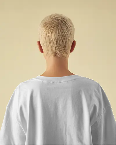 Tshirt Mockup Soft Yellow Background Rear View Of Short Haired Model Minimal Lighting Clean Modern Composition