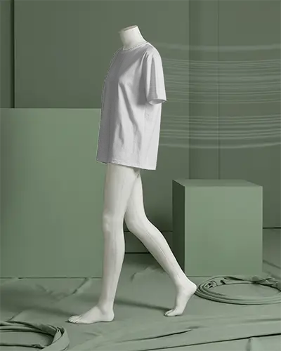 Minimalist Display T Shirt Mockup Headless White Mannequin In Motion With Pale Green Background And Cloth Ring