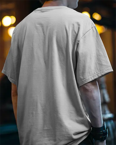 Urban Evening Tshirt Mockup Male Model With Wristbands Back View Warm Bokeh Lighting Stylish And Moody Atmosphere