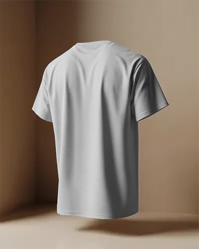 Floating Backside Tshirt Mockup Minimal Shadow Light Play Neutral Brown Room Back View Design