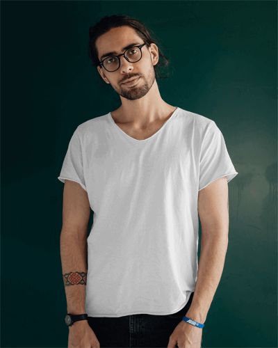 Man With Glasses Tshirt Mockup V Neck
