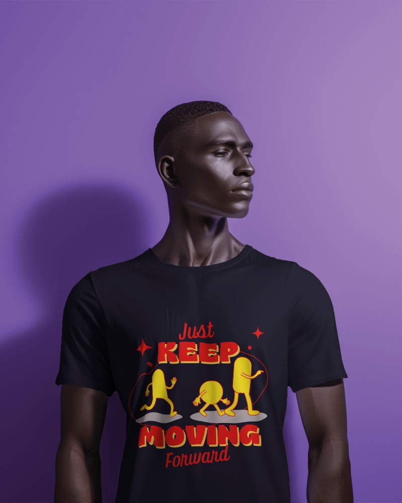 African Model Looking Sideways Wearing A Tshirt Mockup In Front Of Purple Screen