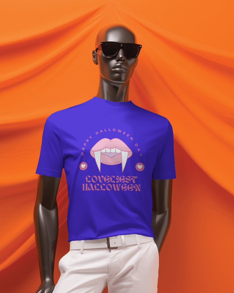 Black Mannequin Posing With Swag Wearing A Tshirt Mockup In Front Of Orange Screen