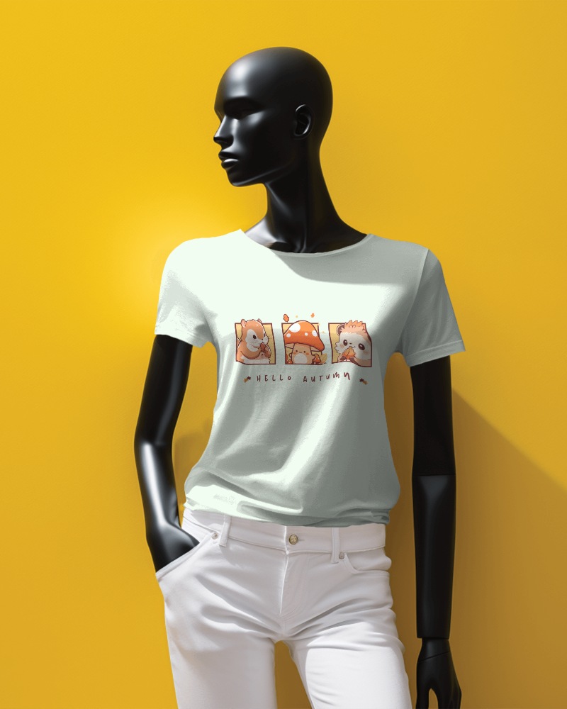 Black Mannequin Wearing A Tshirt In Front Of Yellow Screen
